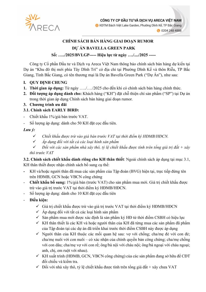 Chính sách bán hàng Bavella giai đoạn Rumor trang 1